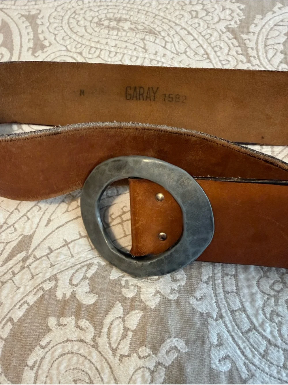 Vintage Garay Leather Belt with Hammered Silver Buckle